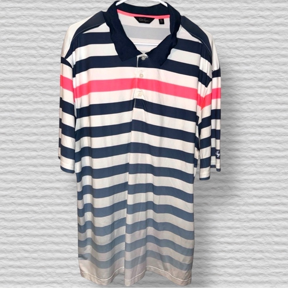 🌺Walter Hagen Navy and Pink Striped Polo Shirt